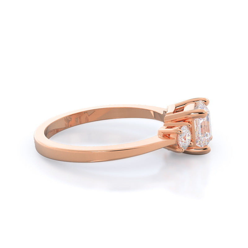 Petite Three Stone Diamond Engagement Ring with Asscher Cut Diamond in 14KT Rose Gold view 3
