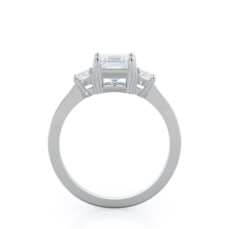 Petite Three Stone Diamond Engagement Ring with Asscher Cut Diamond in 14KT Platinum view 2
