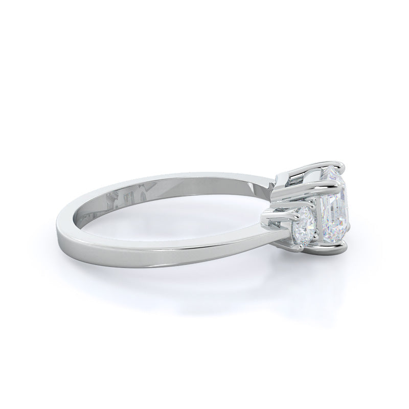 Petite Three Stone Diamond Engagement Ring with Asscher Cut Diamond in 14KT Platinum view 3

