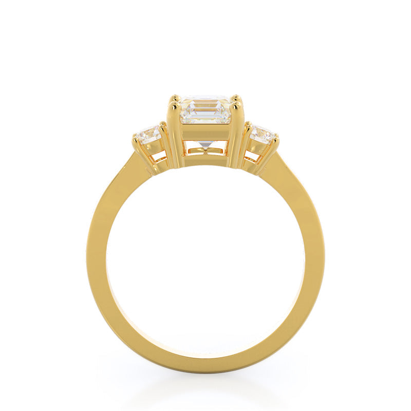 Petite Three Stone Diamond Engagement Ring with Asscher Cut Diamond in 14KT Yellow Gold view 2
