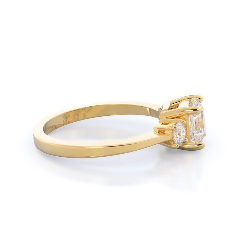 Petite Three Stone Diamond Engagement Ring with Asscher Cut Diamond in 14KT Yellow Gold view 3

