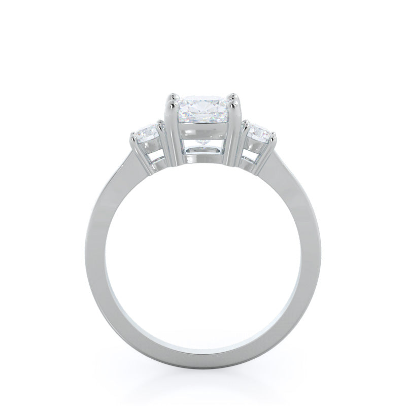 Petite Three Stone Diamond Engagement Ring with Cushion Cut Diamond in 14KT Platinum view 2
