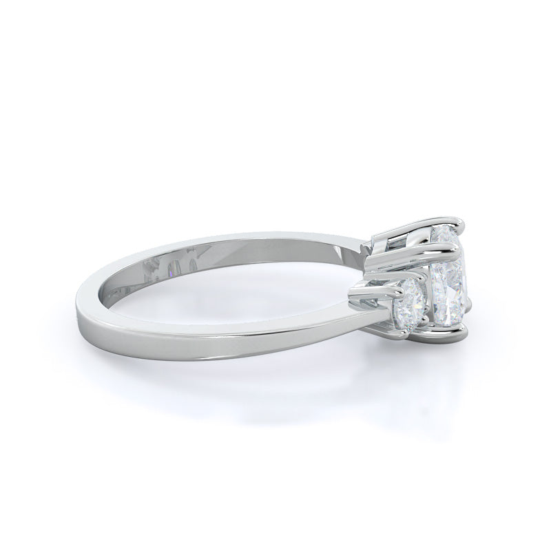 Petite Three Stone Diamond Engagement Ring with Cushion Cut Diamond in 14KT Platinum view 3
