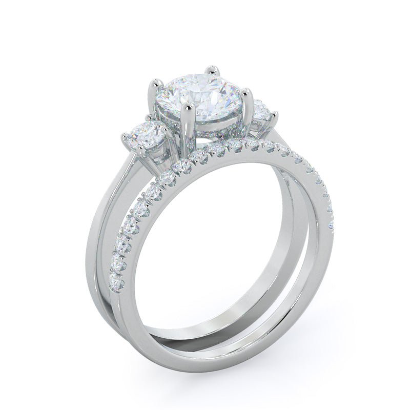 Petite Three Stone Diamond Engagement Ring with Emerald Cut Diamond in 14KT Platinum view 4
