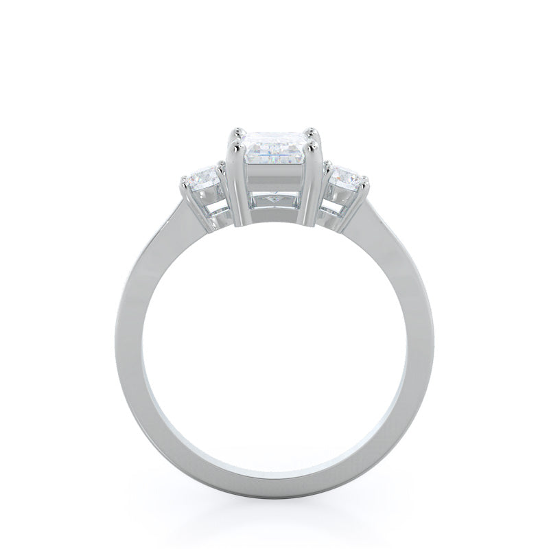 Petite Three Stone Diamond Engagement Ring with Emerald Cut Diamond in 14KT Platinum view 2
