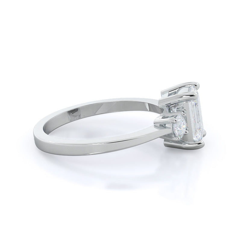 Petite Three Stone Diamond Engagement Ring with Emerald Cut Diamond in 14KT Platinum view 3
