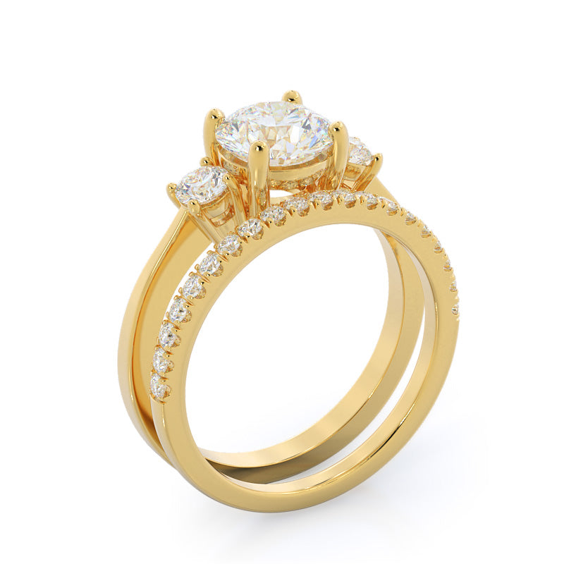 Petite Three Stone Diamond Engagement Ring with Emerald Cut Diamond in 14KT Yellow Gold view 4
