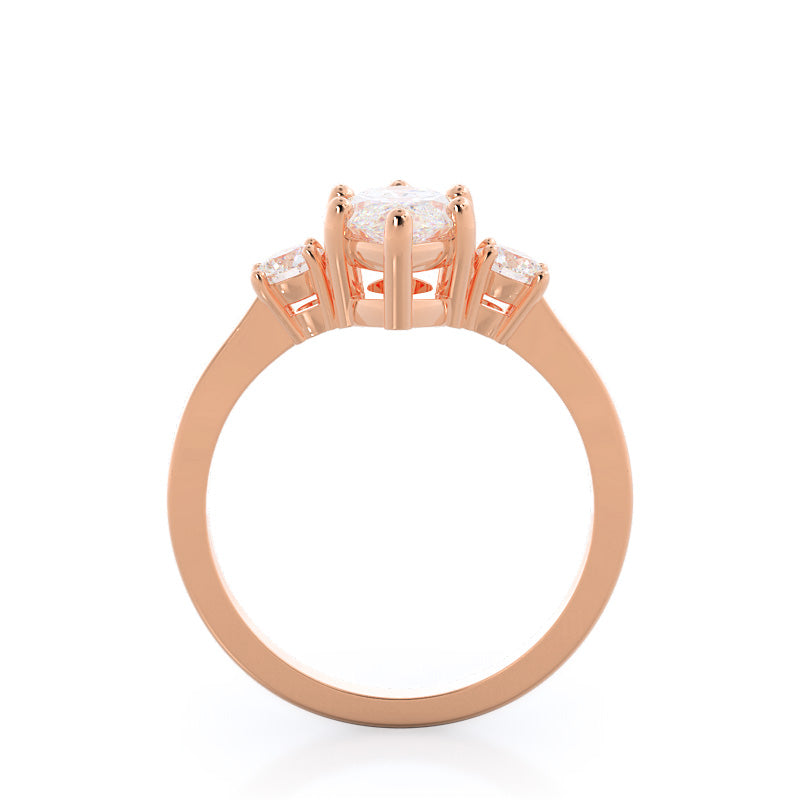 Petite Three Stone Diamond Engagement Ring with Marquise Cut Diamond in 14KT Rose Gold view 2
