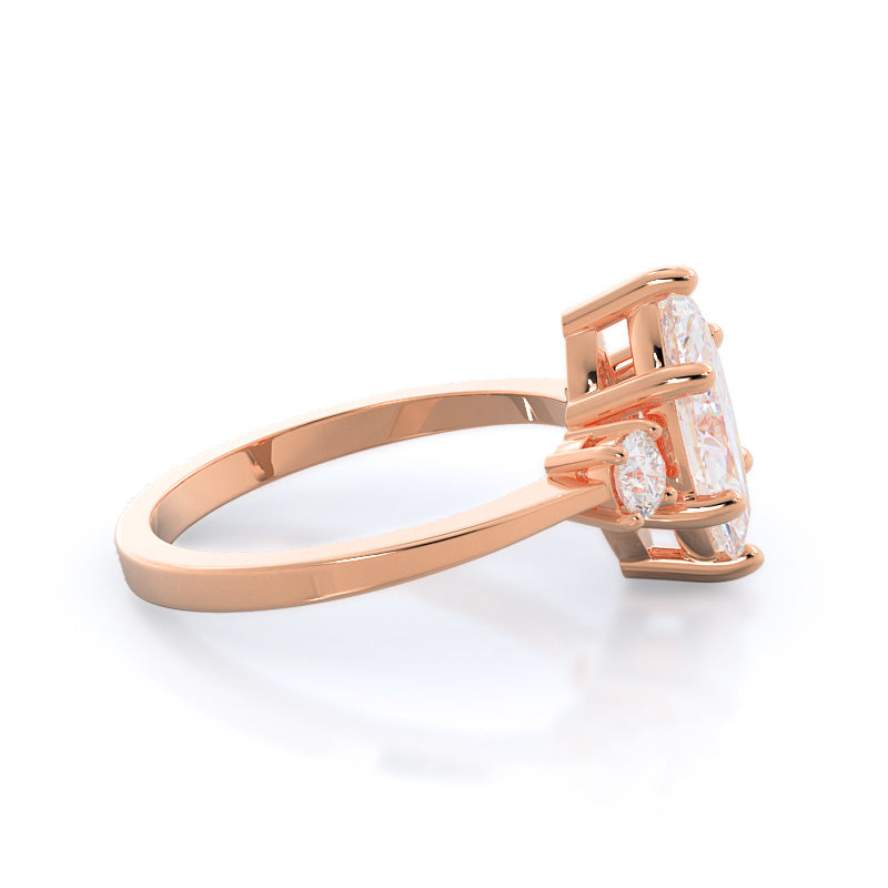 Petite Three Stone Diamond Engagement Ring with Marquise Cut Diamond in 14KT Rose Gold view 3
