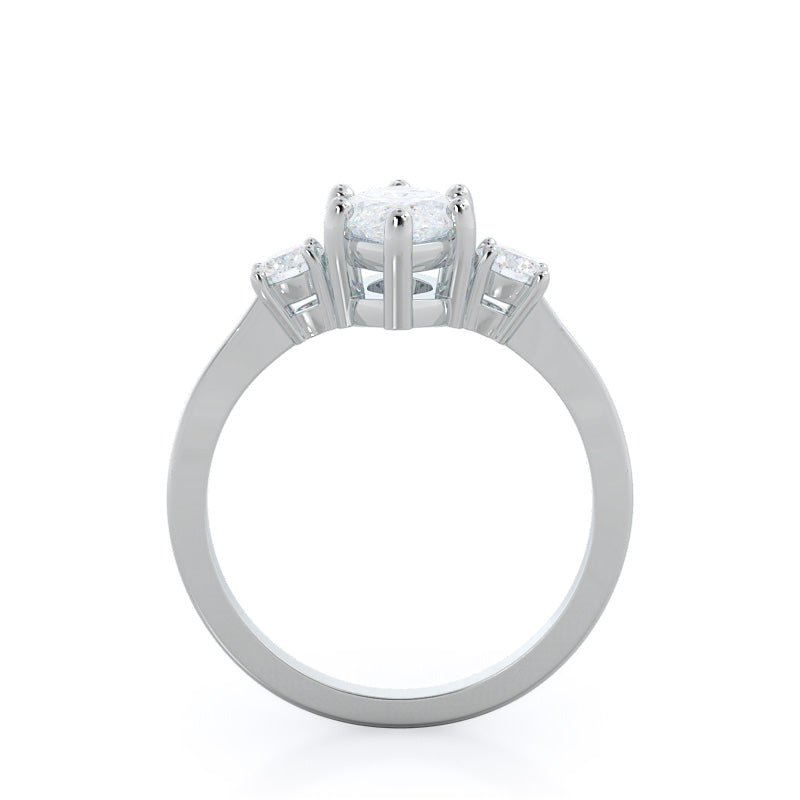 Petite Three Stone Diamond Engagement Ring with Marquise Cut Diamond in 14KT Platinum view 2
