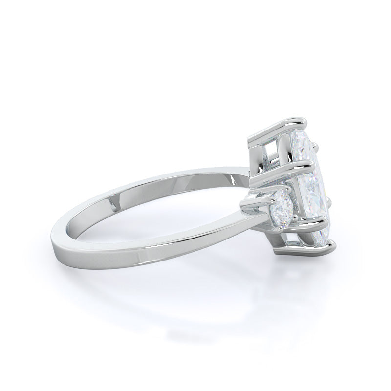 Petite Three Stone Diamond Engagement Ring with Marquise Cut Diamond in 14KT Platinum view 3
