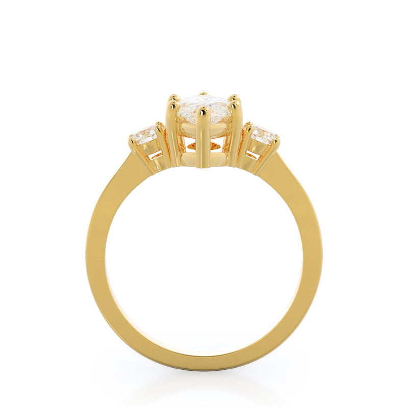 Petite Three Stone Diamond Engagement Ring with Marquise Cut Diamond in 14KT Yellow Gold view 2
