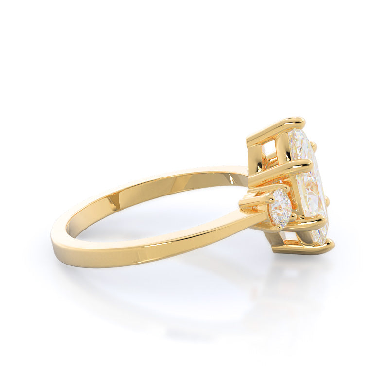 Petite Three Stone Diamond Engagement Ring with Marquise Cut Diamond in 14KT Yellow Gold view 3
