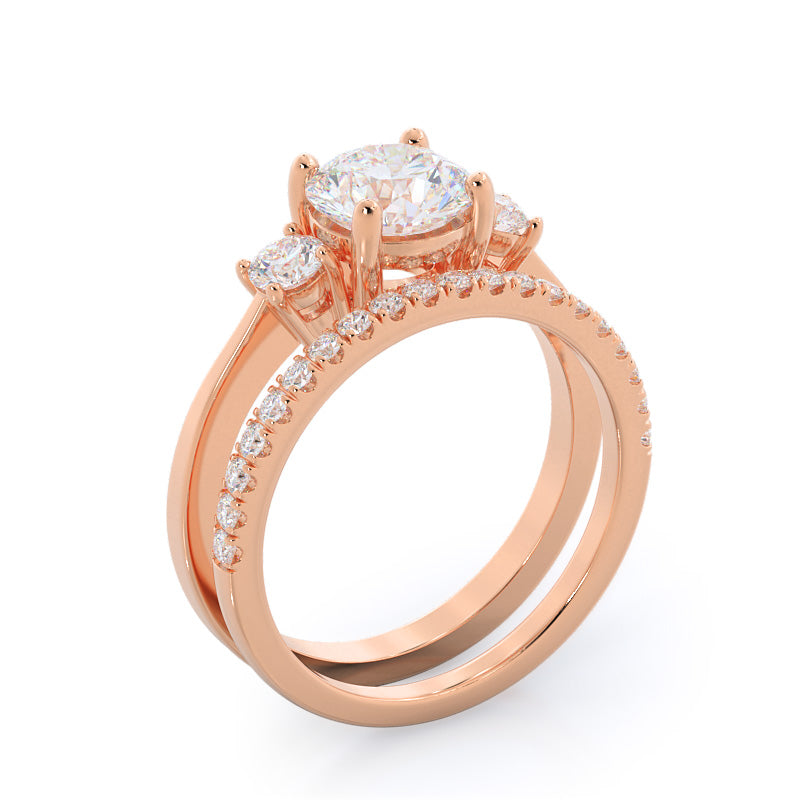 Petite Three Stone Diamond Engagement Ring with Oval Cut Diamond in 14KT Rose Gold view 4
