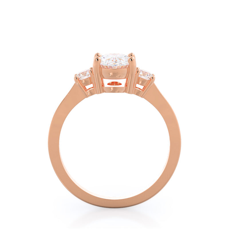 Petite Three Stone Diamond Engagement Ring with Oval Cut Diamond in 14KT Rose Gold view 2
