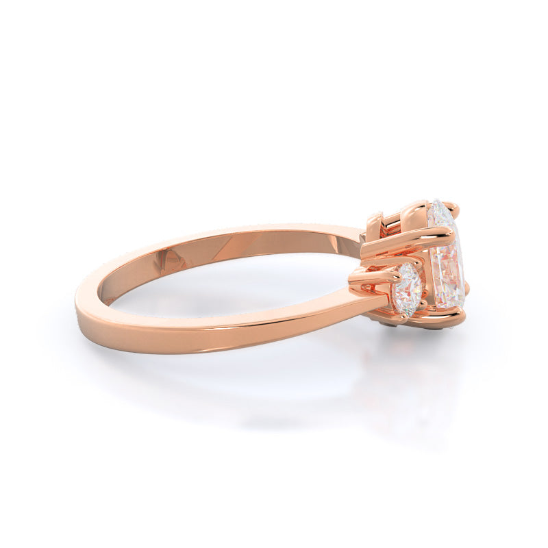 Petite Three Stone Diamond Engagement Ring with Oval Cut Diamond in 14KT Rose Gold view 3
