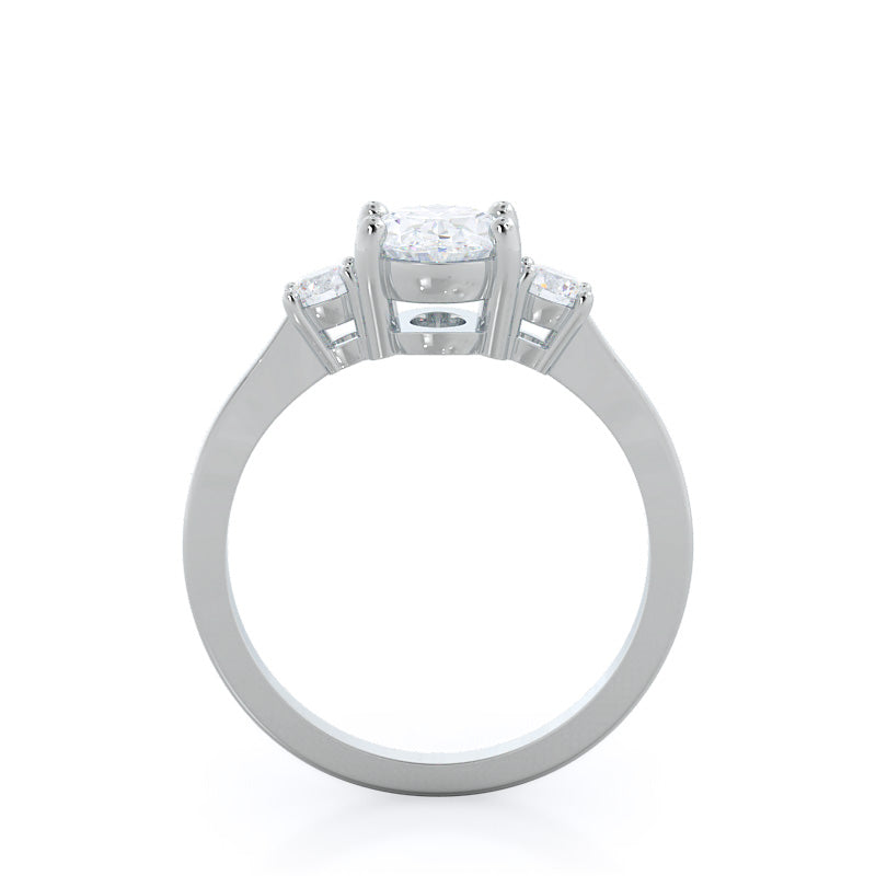 Petite Three Stone Diamond Engagement Ring with Oval Cut Diamond in 14KT Platinum view 2
