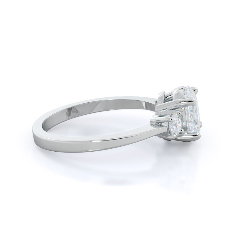 Petite Three Stone Diamond Engagement Ring with Oval Cut Diamond in 14KT Platinum view 3
