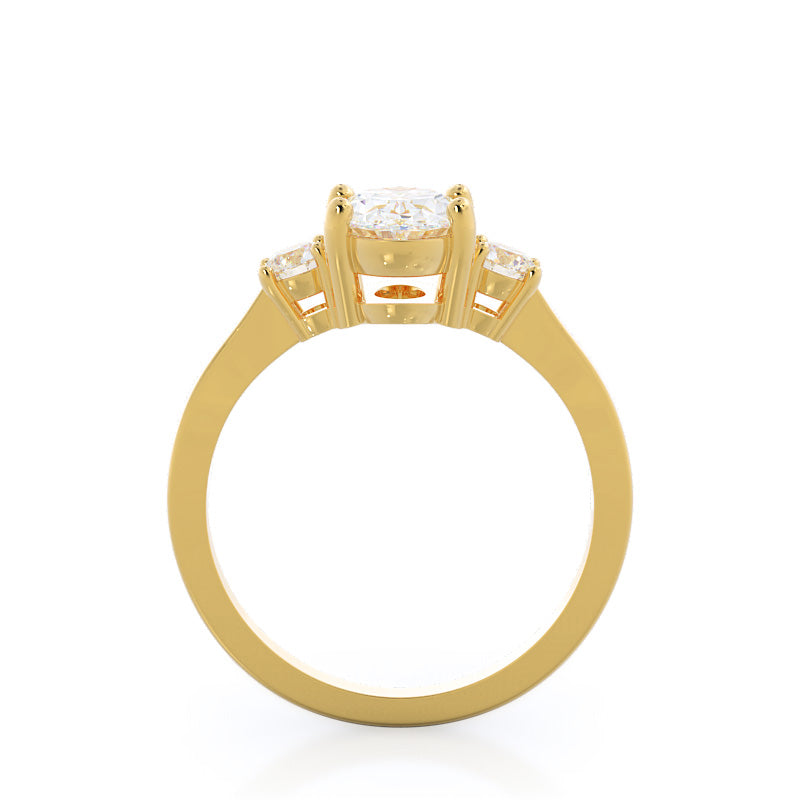 Petite Three Stone Diamond Engagement Ring with Oval Cut Diamond in 14KT Yellow Gold view 2
