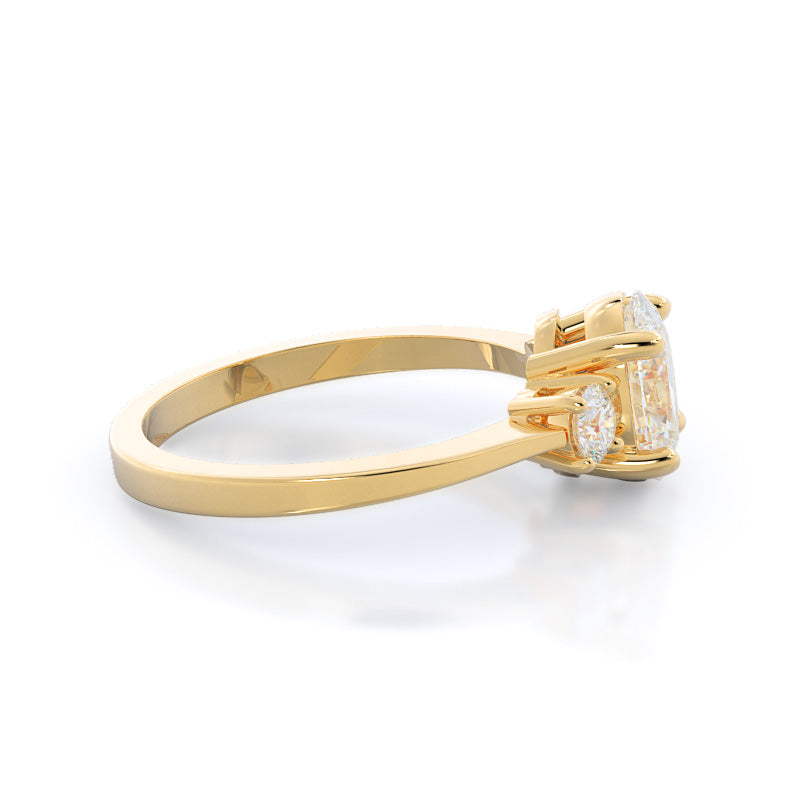 Petite Three Stone Diamond Engagement Ring with Oval Cut Diamond in 14KT Yellow Gold view 3
