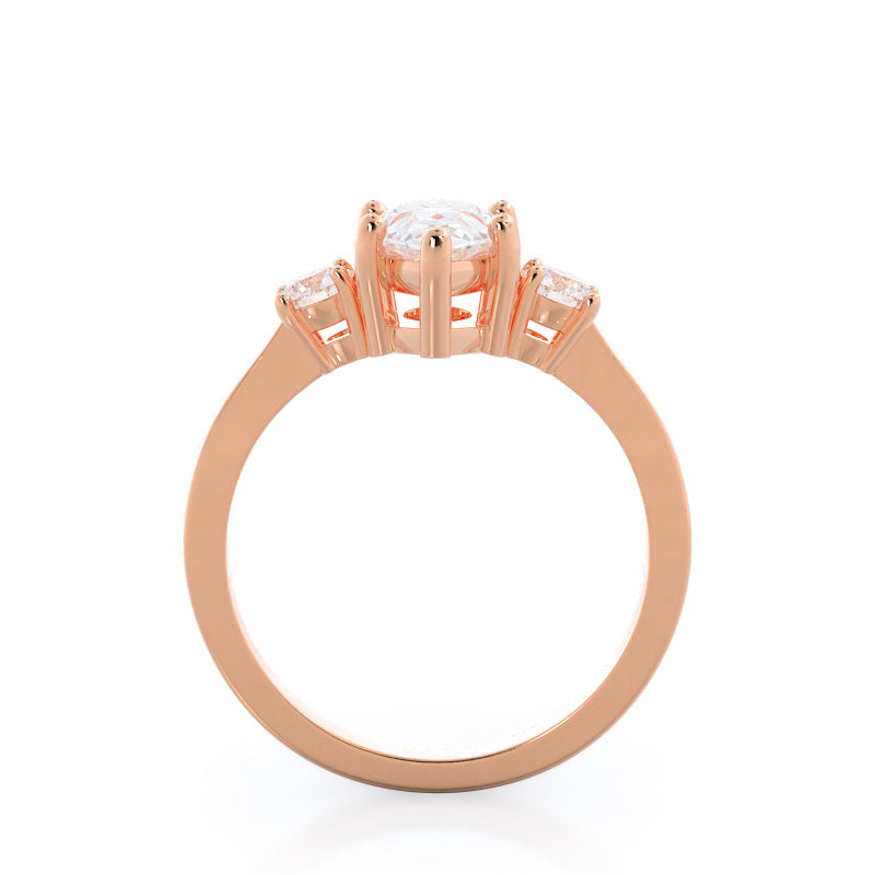 Petite Three Stone Diamond Engagement Ring with Pear Cut Diamond in 14KT Rose Gold view 2
