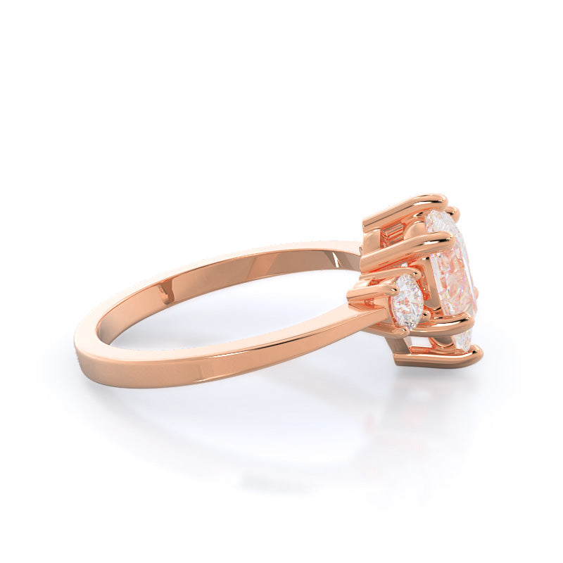 Petite Three Stone Diamond Engagement Ring with Pear Cut Diamond in 14KT Rose Gold view 3
