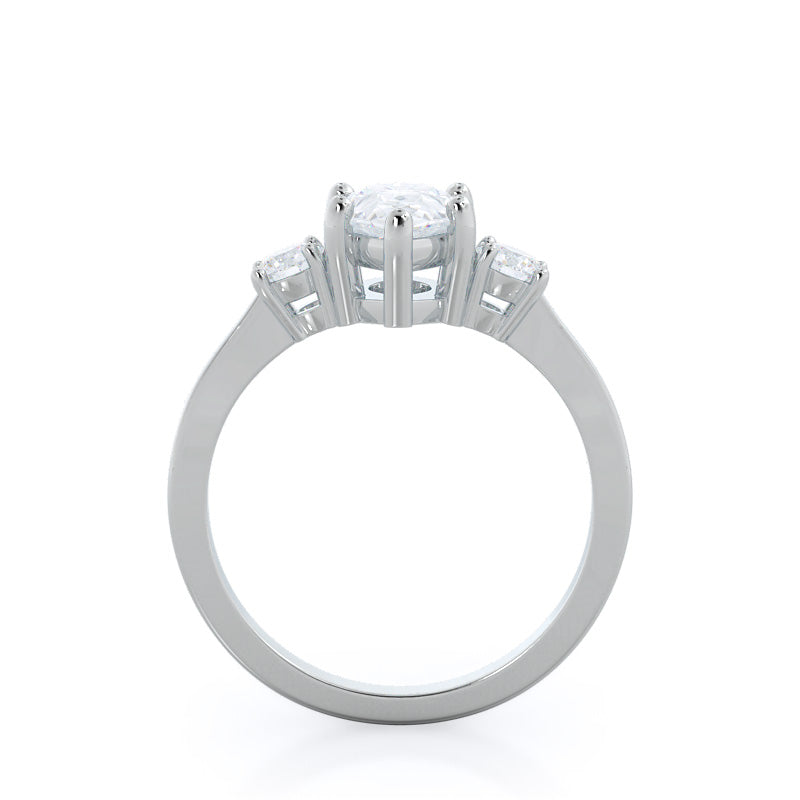 Petite Three Stone Diamond Engagement Ring with Pear Cut Diamond in 14KT Platinum view 2
