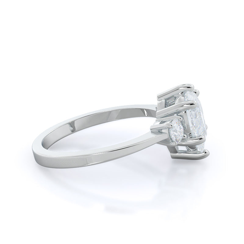 Petite Three Stone Diamond Engagement Ring with Pear Cut Diamond in 14KT Platinum view 3
