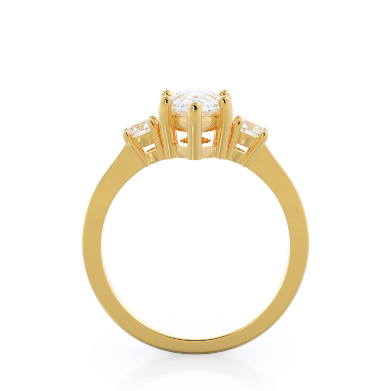 Petite Three Stone Diamond Engagement Ring with Pear Cut Diamond in 14KT Yellow Gold view 2
