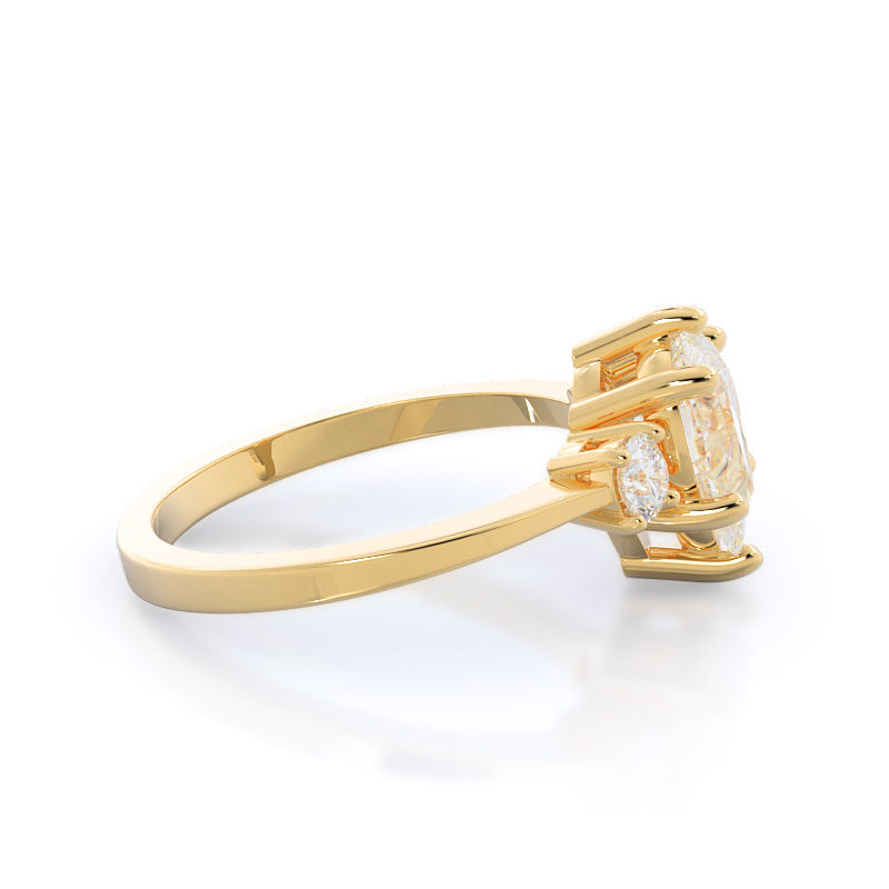 Petite Three Stone Diamond Engagement Ring with Pear Cut Diamond in 14KT Yellow Gold view 3
