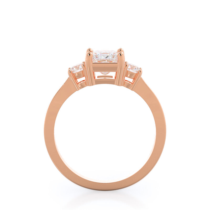 Petite Three Stone Diamond Engagement Ring with Princess Cut Diamond in 14KT Rose Gold view 2
