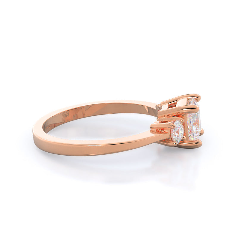 Petite Three Stone Diamond Engagement Ring with Princess Cut Diamond in 14KT Rose Gold view 3
