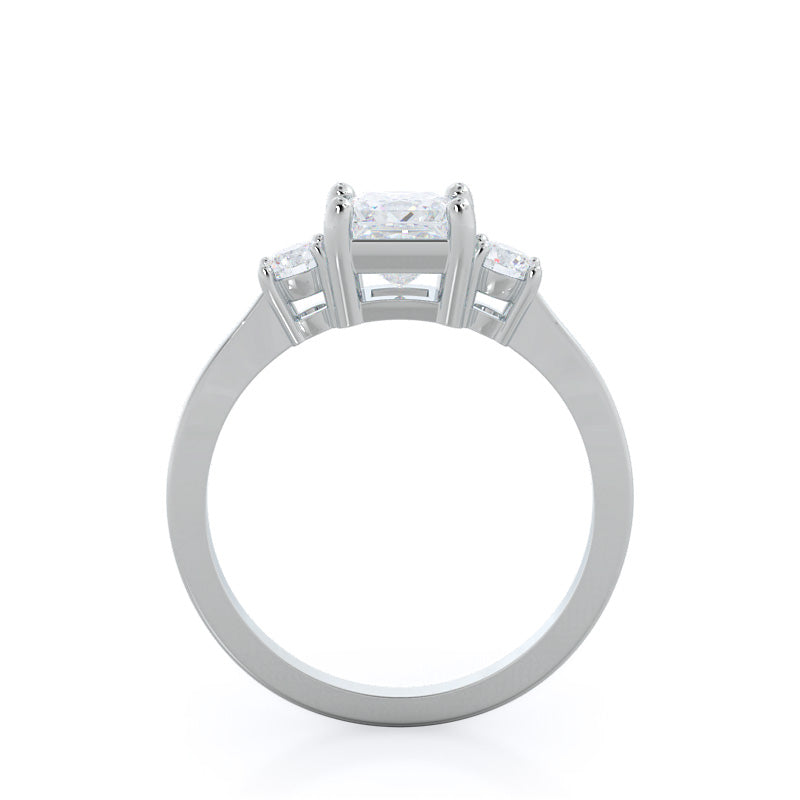Petite Three Stone Diamond Engagement Ring with Princess Cut Diamond in 14KT Platinum view 2
