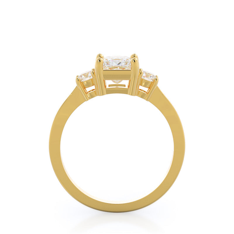 Petite Three Stone Diamond Engagement Ring with Princess Cut Diamond in 14KT Yellow Gold view 2
