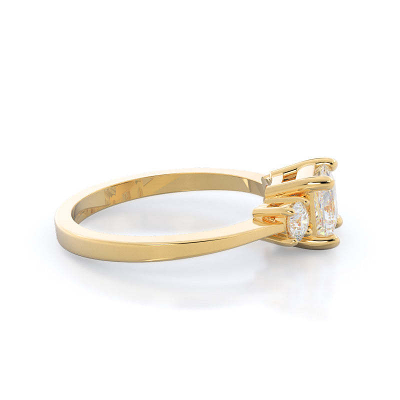 Petite Three Stone Diamond Engagement Ring with Princess Cut Diamond in 14KT Yellow Gold view 3
