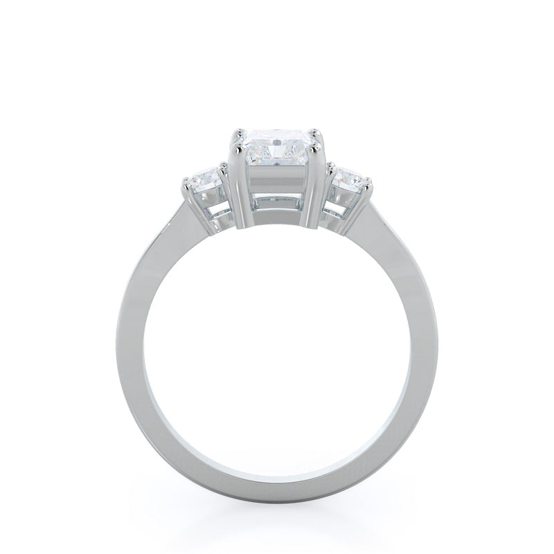 Petite Three Stone Diamond Engagement Ring with Radiant Cut Diamond in 14KT Platinum view 2
