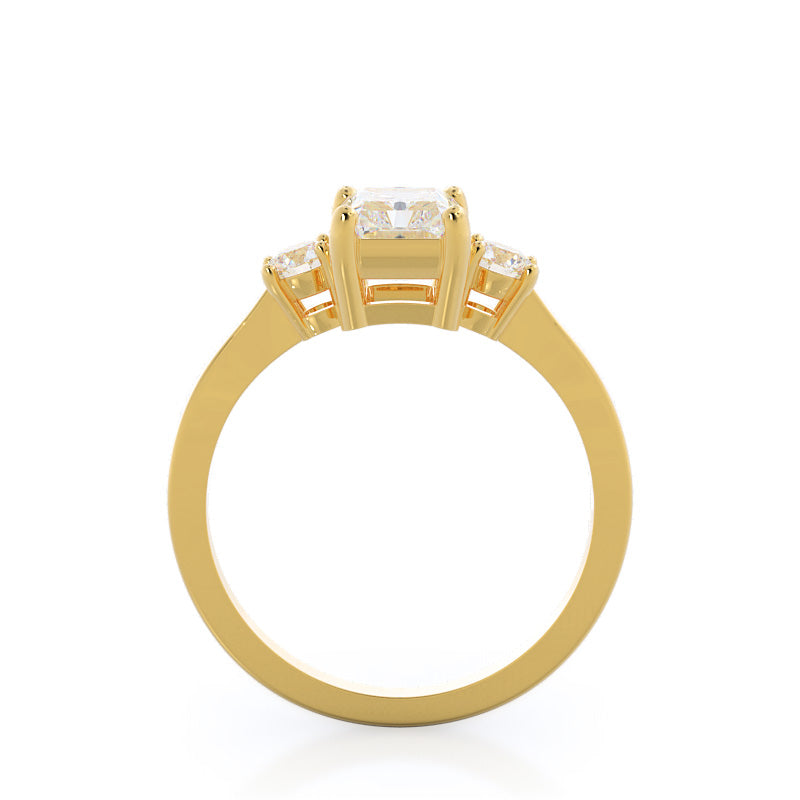 Petite Three Stone Diamond Engagement Ring with Radiant Cut Diamond in 14KT Yellow Gold view 2
