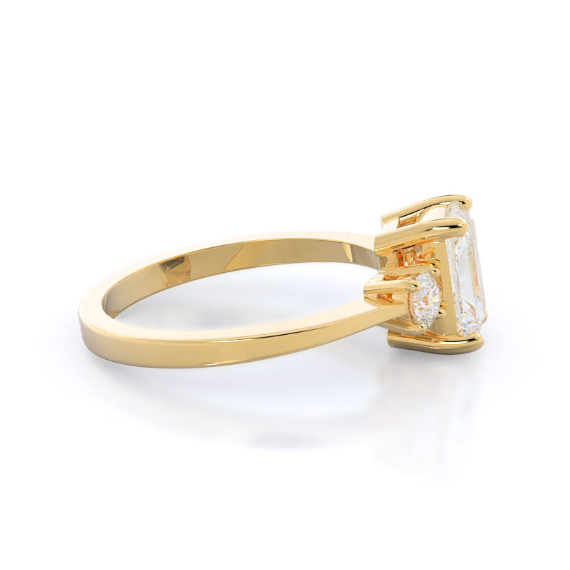 Petite Three Stone Diamond Engagement Ring with Radiant Cut Diamond in 14KT Yellow Gold view 3
