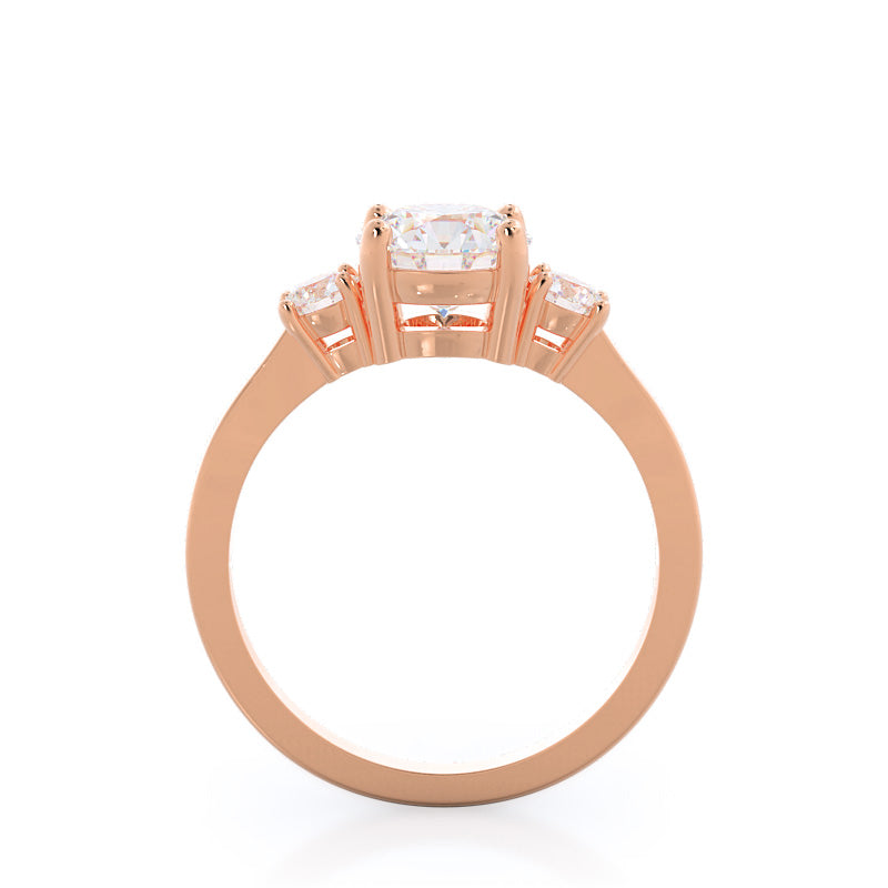 Petite Three Stone Diamond Engagement Ring with Round Cut Diamond in 14KT Rose Gold view 2
