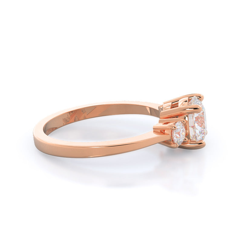 Petite Three Stone Diamond Engagement Ring with Round Cut Diamond in 14KT Rose Gold view 3
