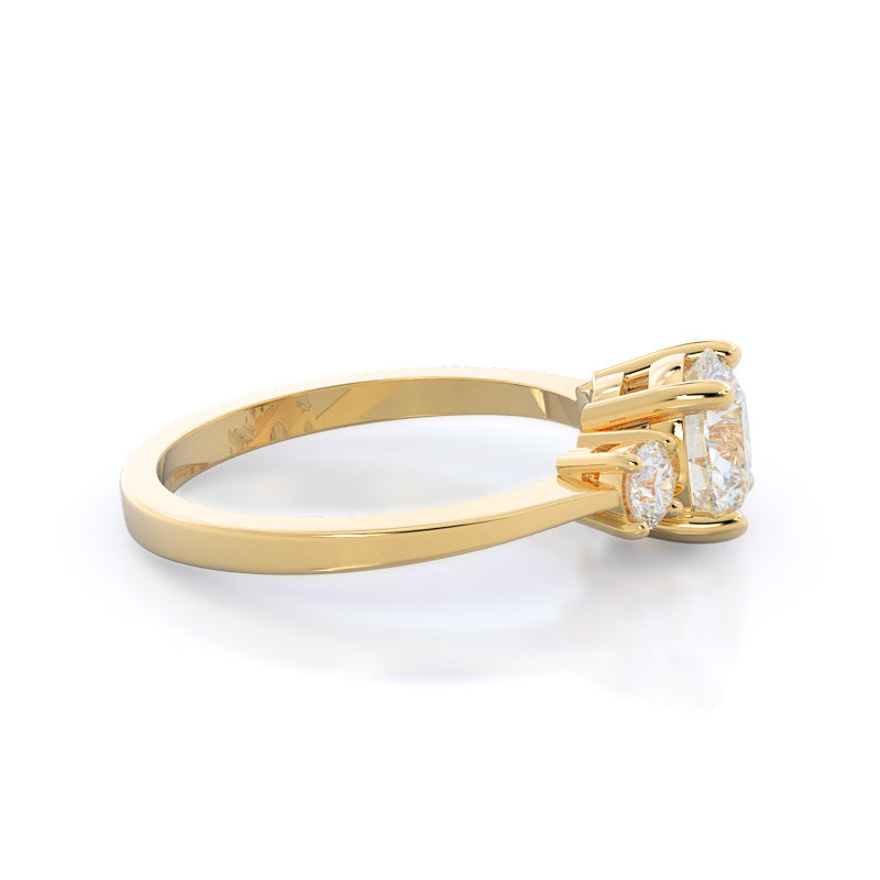 Petite Three Stone Diamond Engagement Ring with Round Cut Diamond in 14KT Yellow Gold view 3
