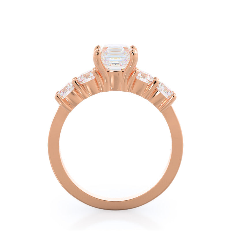 Five Stone Diamond Engagement Ring with Asscher Cut Diamond in 14KT Rose Gold view 2

