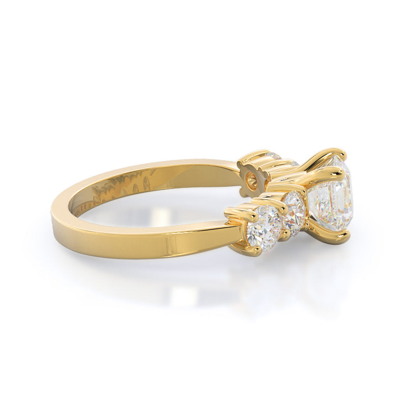 Five Stone Diamond Engagement Ring with Asscher Cut Diamond in 14KT Yellow Gold view 3
