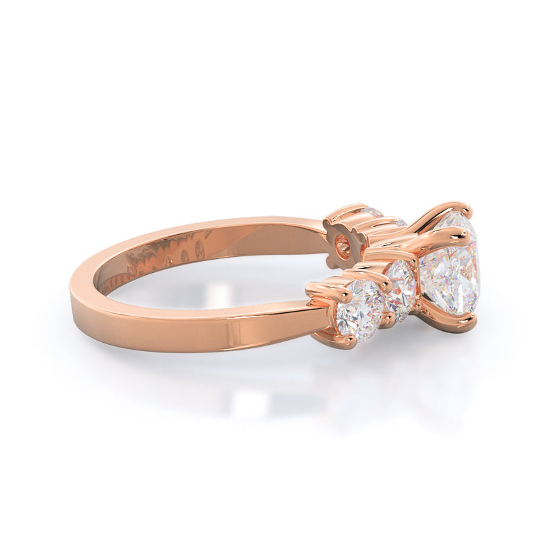 Five Stone Diamond Engagement Ring with Cushion Cut Diamond in 14KT Rose Gold view 3

