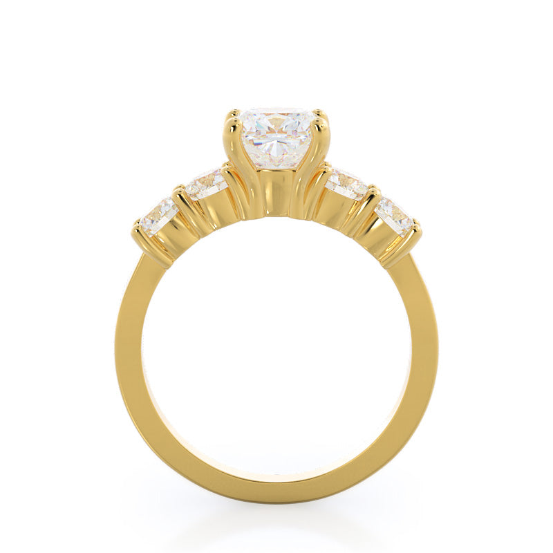 Five Stone Diamond Engagement Ring with Pear Cut Diamond in 14KT Yellow Gold view 2
