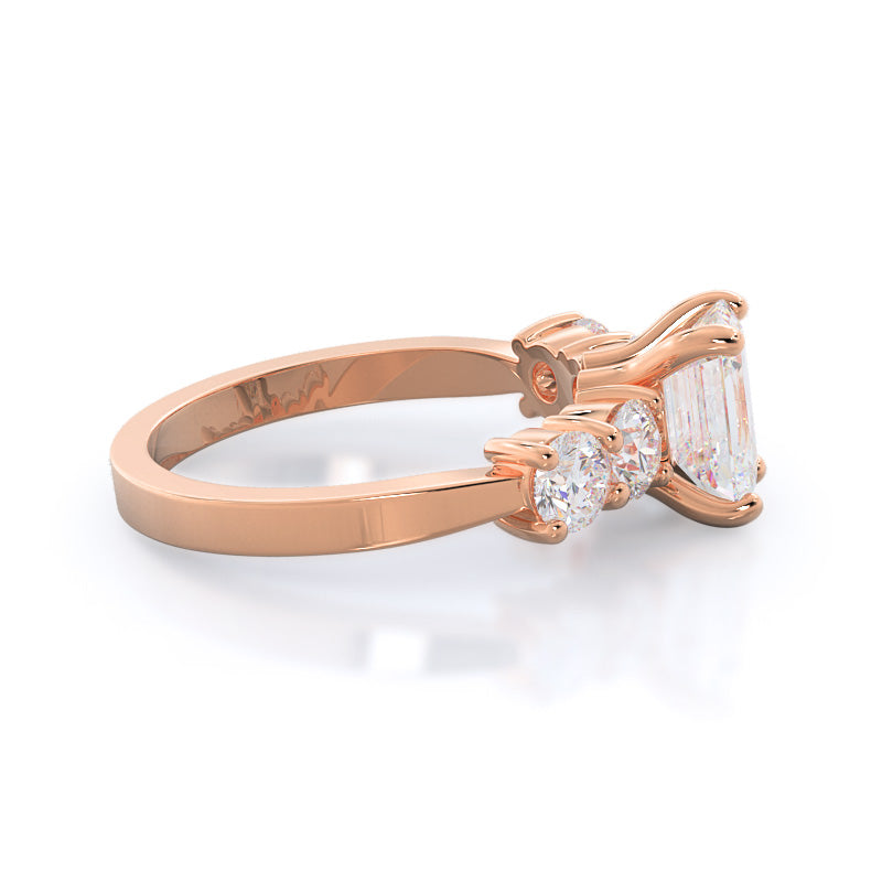 Five Stone Diamond Engagement Ring with Emerald Cut Diamond in 14KT Rose Gold view 3
