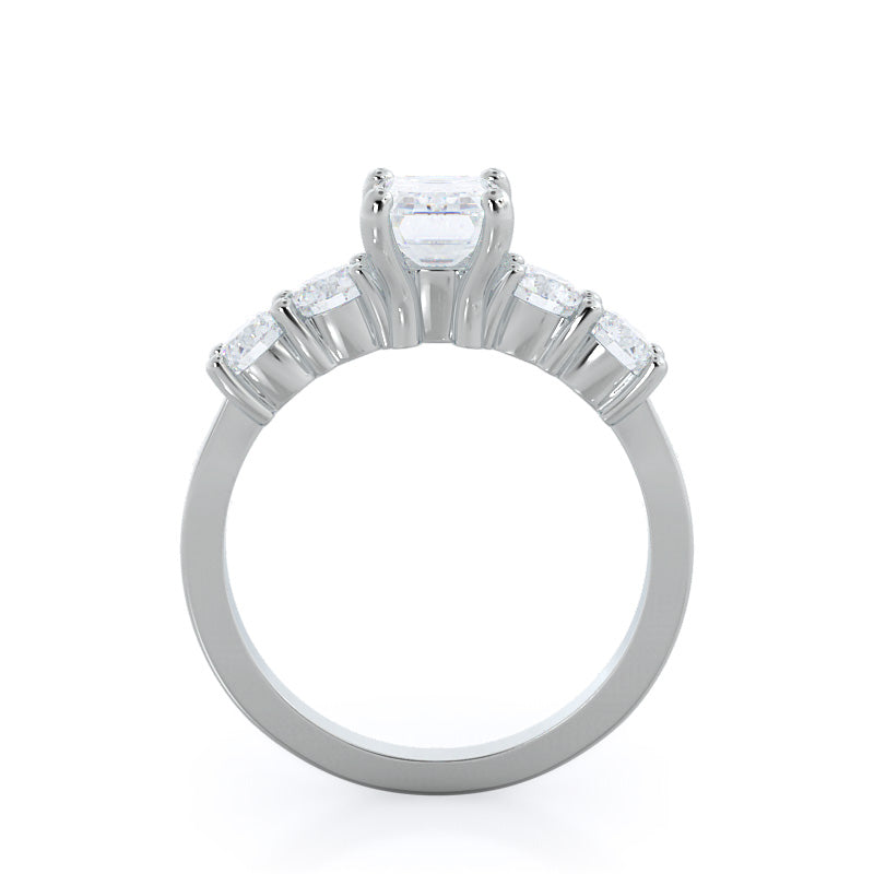 Five Stone Diamond Engagement Ring with Emerald Cut Diamond in 14KT Platinum view 2
