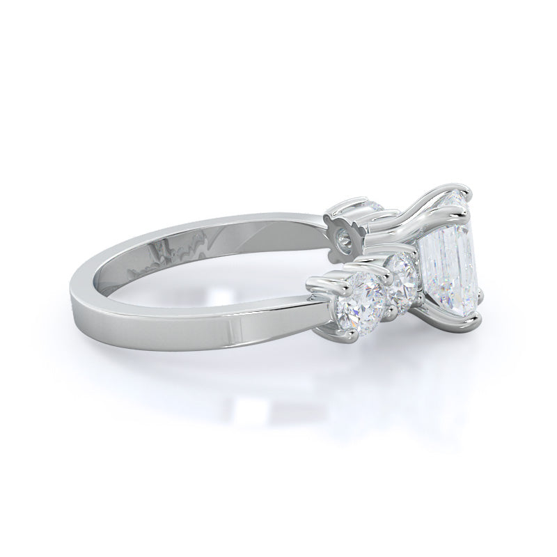 Five Stone Diamond Engagement Ring with Emerald Cut Diamond in 14KT Platinum view 3
