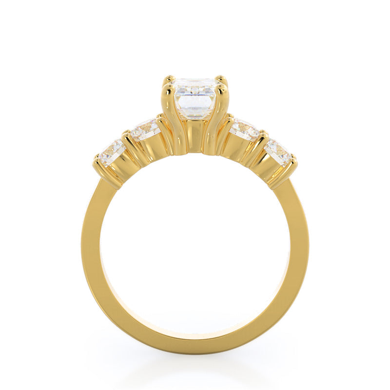 Five Stone Diamond Engagement Ring with Asscher Cut Diamond in 14KT Yellow Gold view 2
