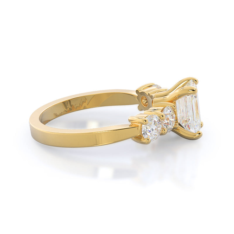 Five Stone Diamond Engagement Ring with Emerald Cut Diamond in 14KT Yellow Gold view 3
